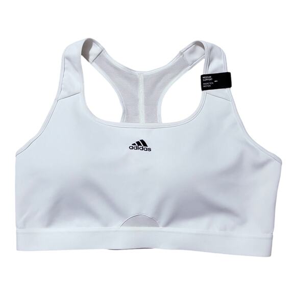 Adidas Sports Bra, Women's Plus 2X, White Powerreact Medium Support Training Bra - Picture 1 of 8
